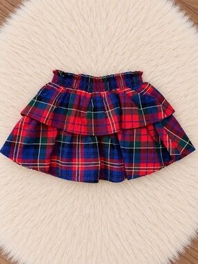 Janie and Jack Red and Blue Plaid Tiered Skirt